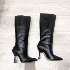 Stuart Weitzman Parton Calfskin Black Heeled Boots Size 7 US